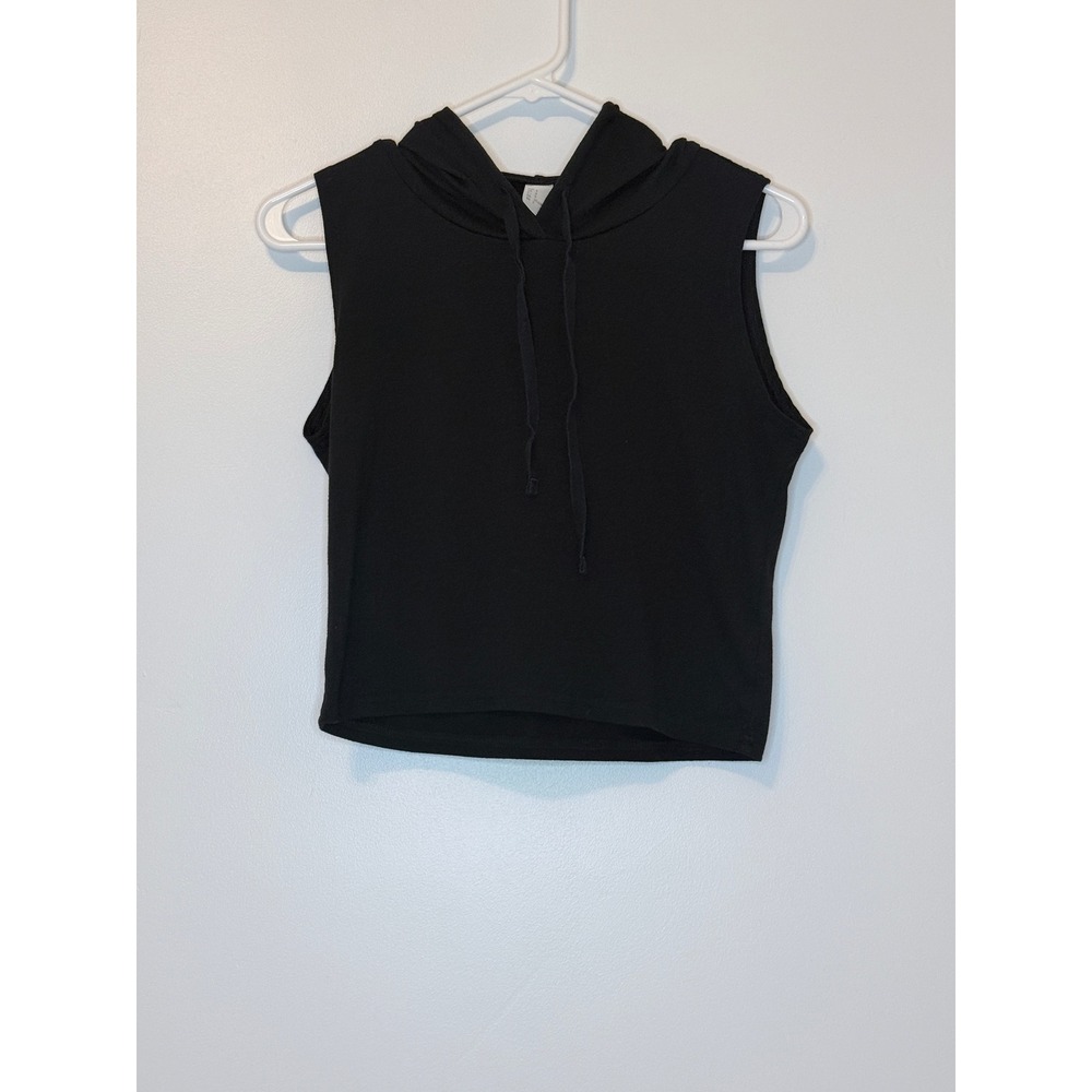 H&M Sleeveless Cropped Hoodie Black Athletic Tank Top Small [Excellent Used]